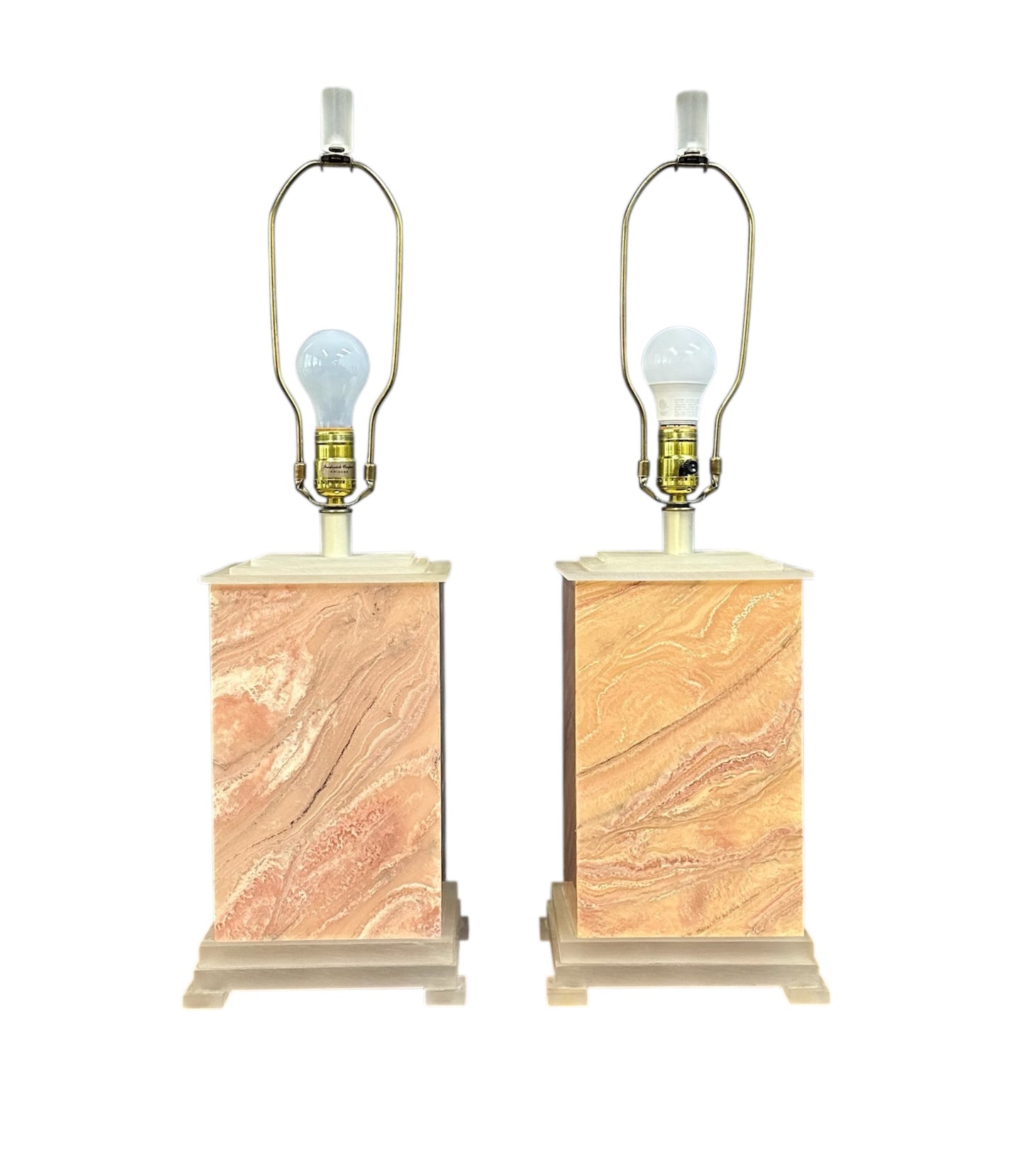 Pair of Faux Marble Table Lamps by Frederick Cooper, 1990 with Brushed Acrylic