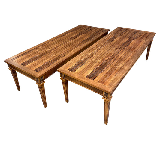 Pair of Mid-Century Neoclassical Style Tables with Rosewood Tops and Fluted Legs