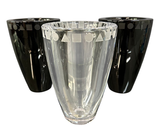 Trio of Etched Crystal Vases by Ward Bennett for Sasaki