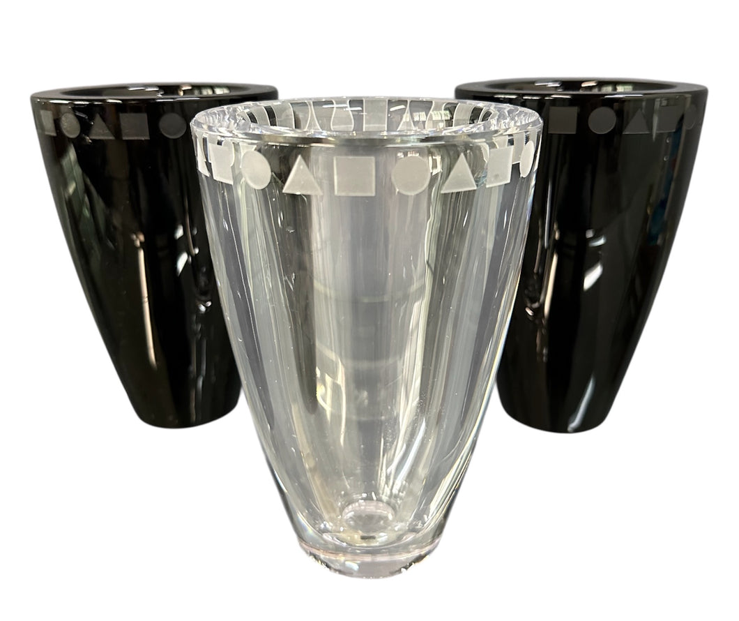 Trio of Etched Crystal Vases by Ward Bennett for Sasaki