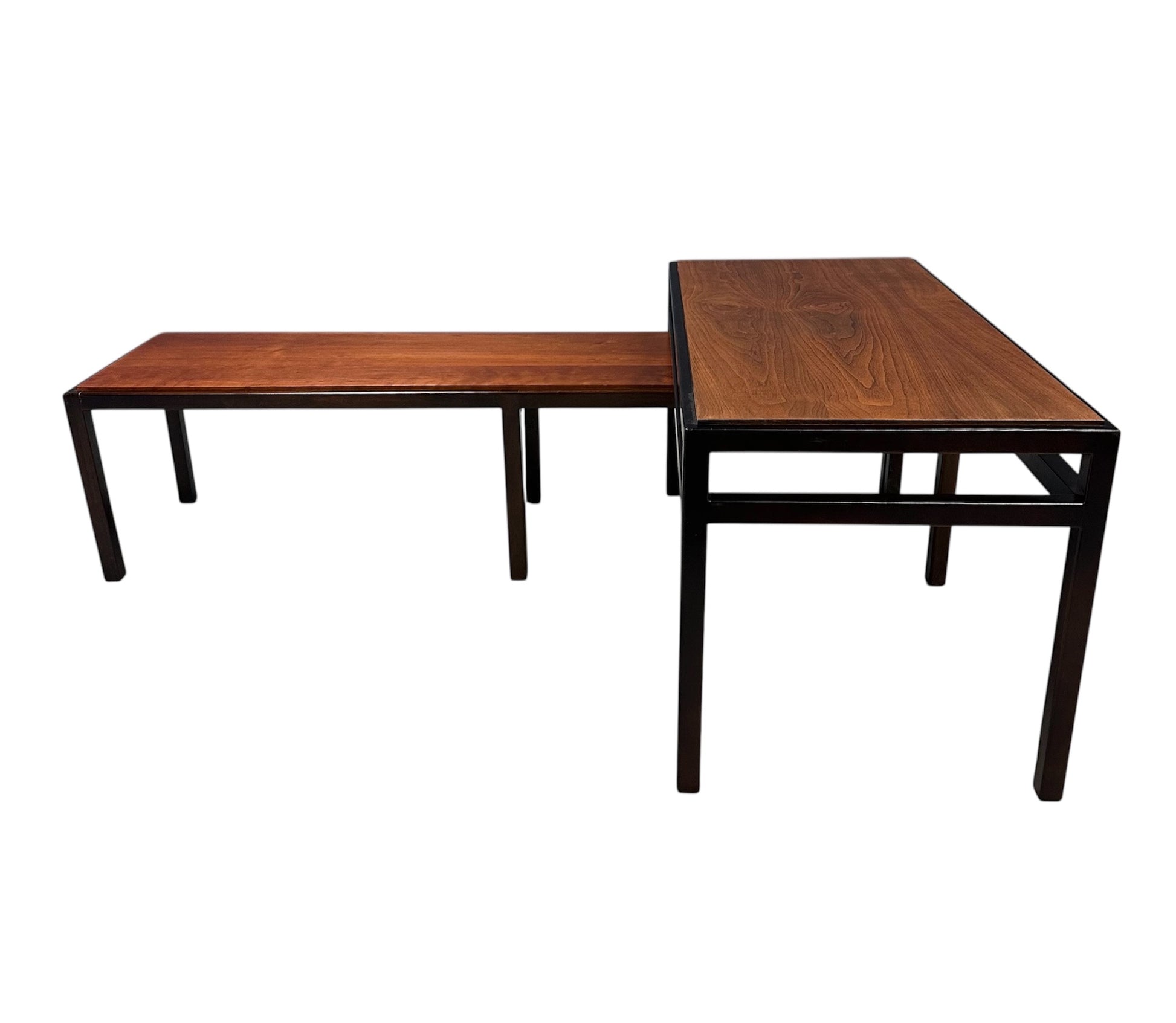 Mid-Century Dunbar Style Nesting Tables in Walnut and Ebonized Frames