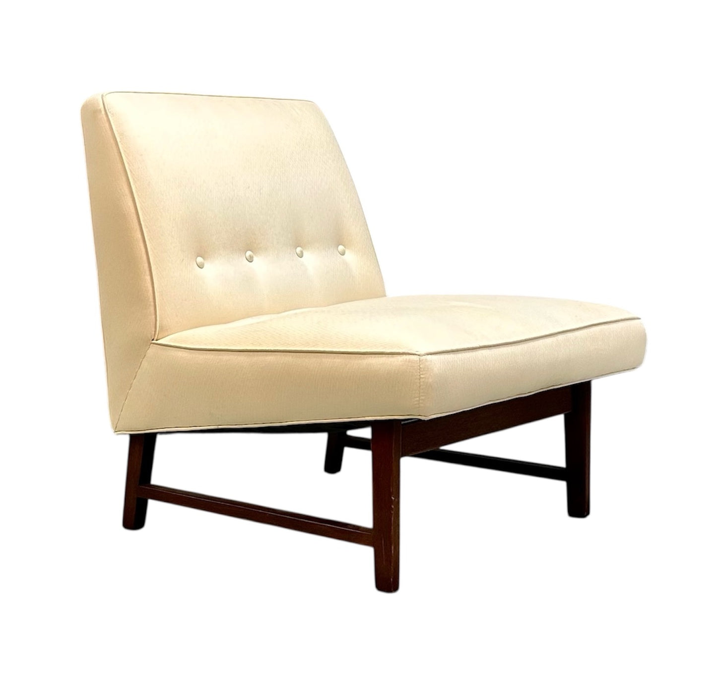 Mid-Century Jens Risom Style Slipper Chair with Upholstered Seat and Walnut Base