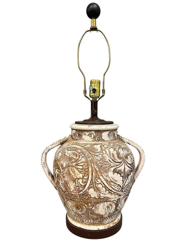 Morris Greenspan Ceramic Table Lamp with Ornamental Relief Detailing Mid Century