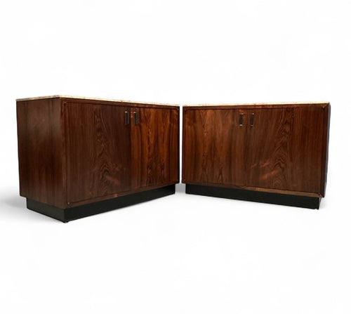 Pair of Mid Century David Parmelee Rosewood Chests for Founders with Marble Tops