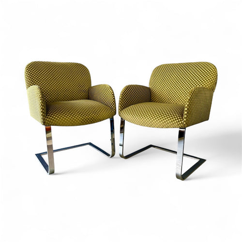 Pair of Flat Bar Lounge Chairs in the Style of Milo Baughman