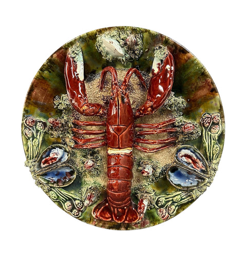 Vintage Majolica Jose Alvaro Lobster Plate, Caldas Da Rainha Portugal C 1930