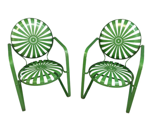 Pair of François Carre Sunburst Metal Rocking Chairs, France, 1930s