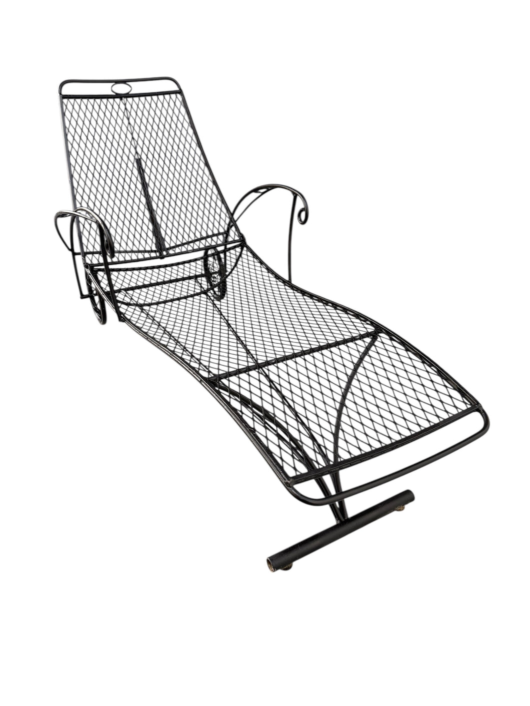 Trio of Mid Century Iron Mesh Chaise Lounges in the Style of Salterini