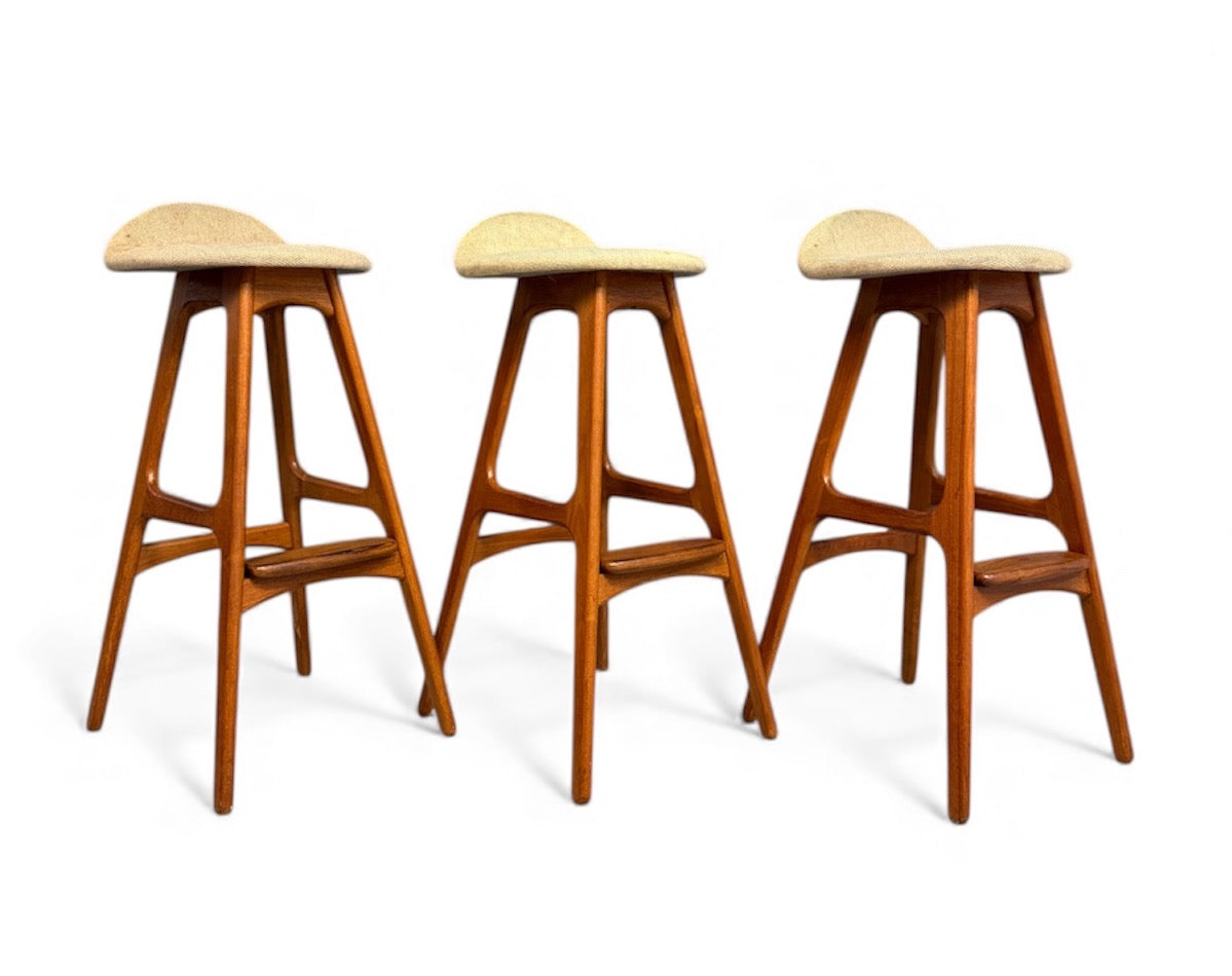 SOLD – Trio of Model OD-61 Bar Stools by Erik Buch for O.D. Mobler, Denmark, c. 1960's