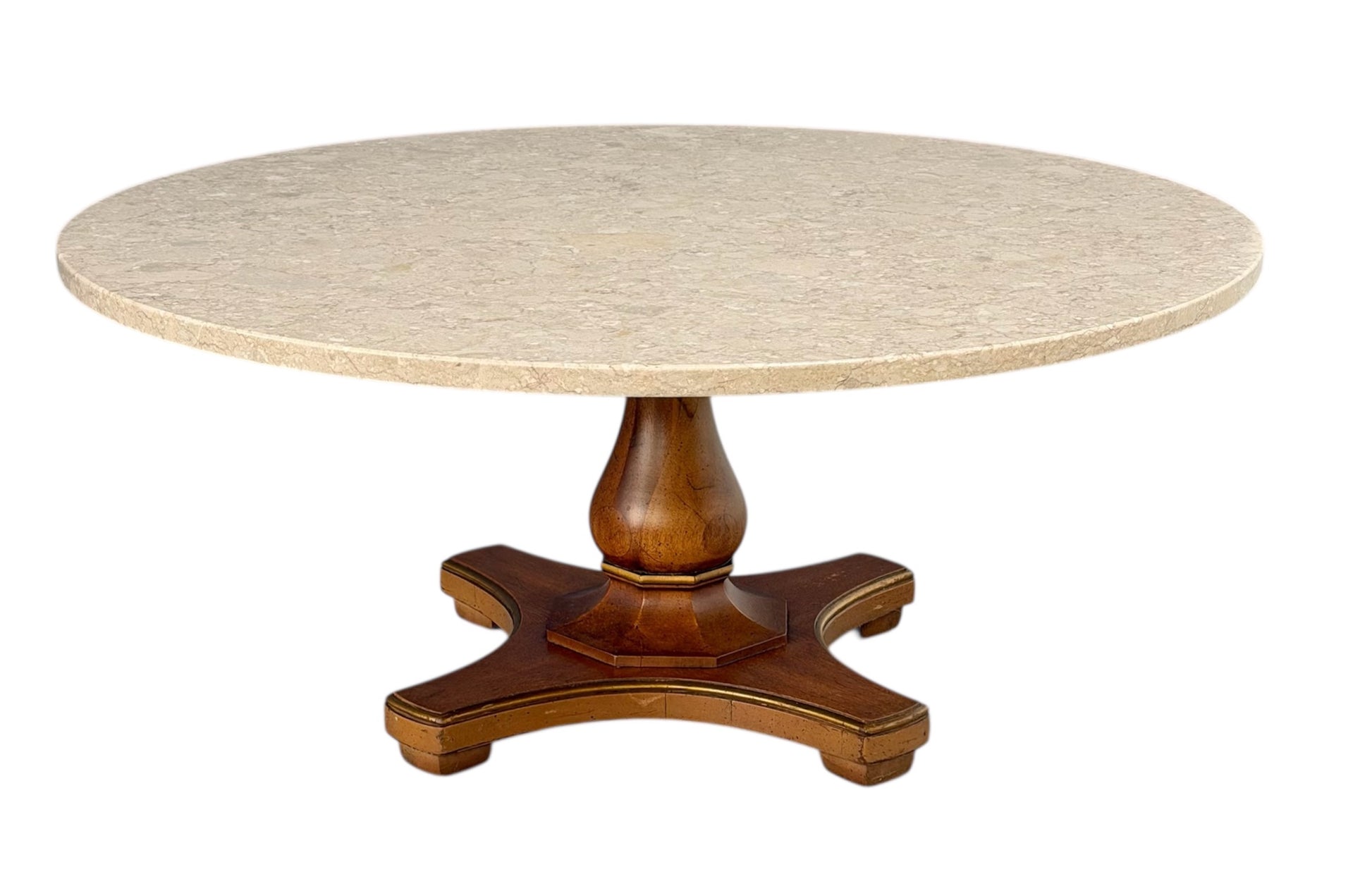 Henredon Mid-Century Fossil Stone Coffee Table with Pedestal Base