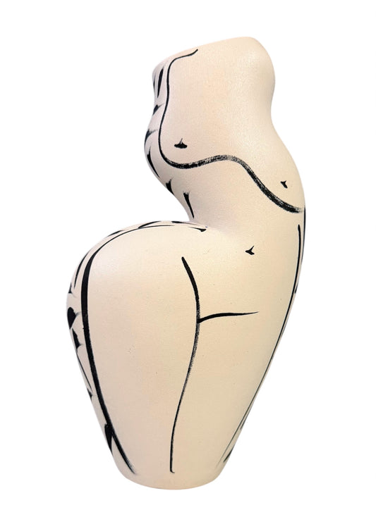 2000s Ceramic Vase with a Woman’s Figure by Donna Polseno Mid Century