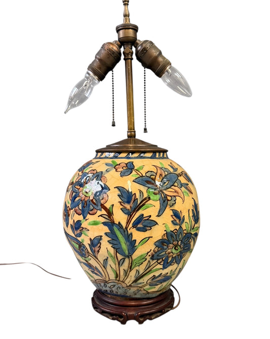 Middle Eastern Qajar Vase Converted to a Table Lamp, Late 1800s to Early 1900s