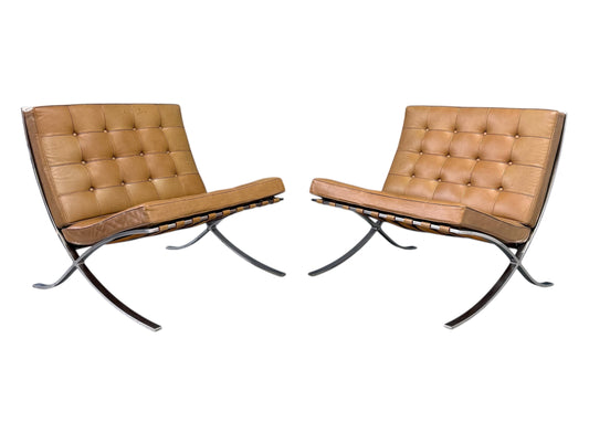 Barcelona Chairs by Ludwig Mies van der Rohe for Knoll a Pair, circa 1955