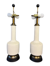Load image into Gallery viewer, Italian Crackle-Glazed Ceramic Table Lamps with rosettes a Pair, Mid-Century