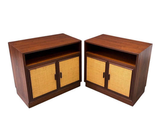 Pair Cane-Front Walnut Nightstands by Arne Vodder for Vamo Sønderborg