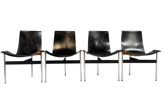 Katavolos, Kelley and Littell for ICF Set of Four T-Chairs in Black Leather