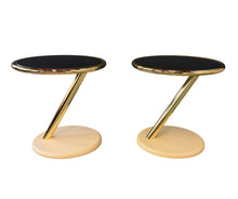 Load image into Gallery viewer, Pair of Casprini Italian Postmodern Side Tables in Brass, Grey Glass and Lacquer 1980s