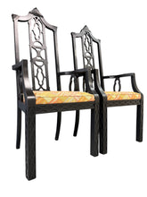 Load image into Gallery viewer, Elegant pair of 1970s Black Chinoiserie Arm Chairs w/Carved Details Mid Century