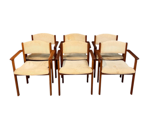Set of Six Scandinavian Modern Teak Stacking Armchairs, Denmark or Norway, 1970s