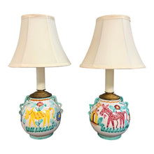 Load image into Gallery viewer, Pair of Italian Hand-Painted Ceramic Bedside Lamps with Stylized Animal Motifs