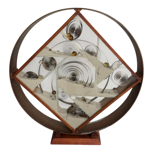 Ann Wiseman Kinetic Sand Fountain Sculpture in Walnut, Lucite, and Brass