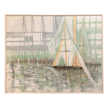 Load image into Gallery viewer, Large Abstract Mid Century Impasto Sailboat Harbor Scene by Ferrante