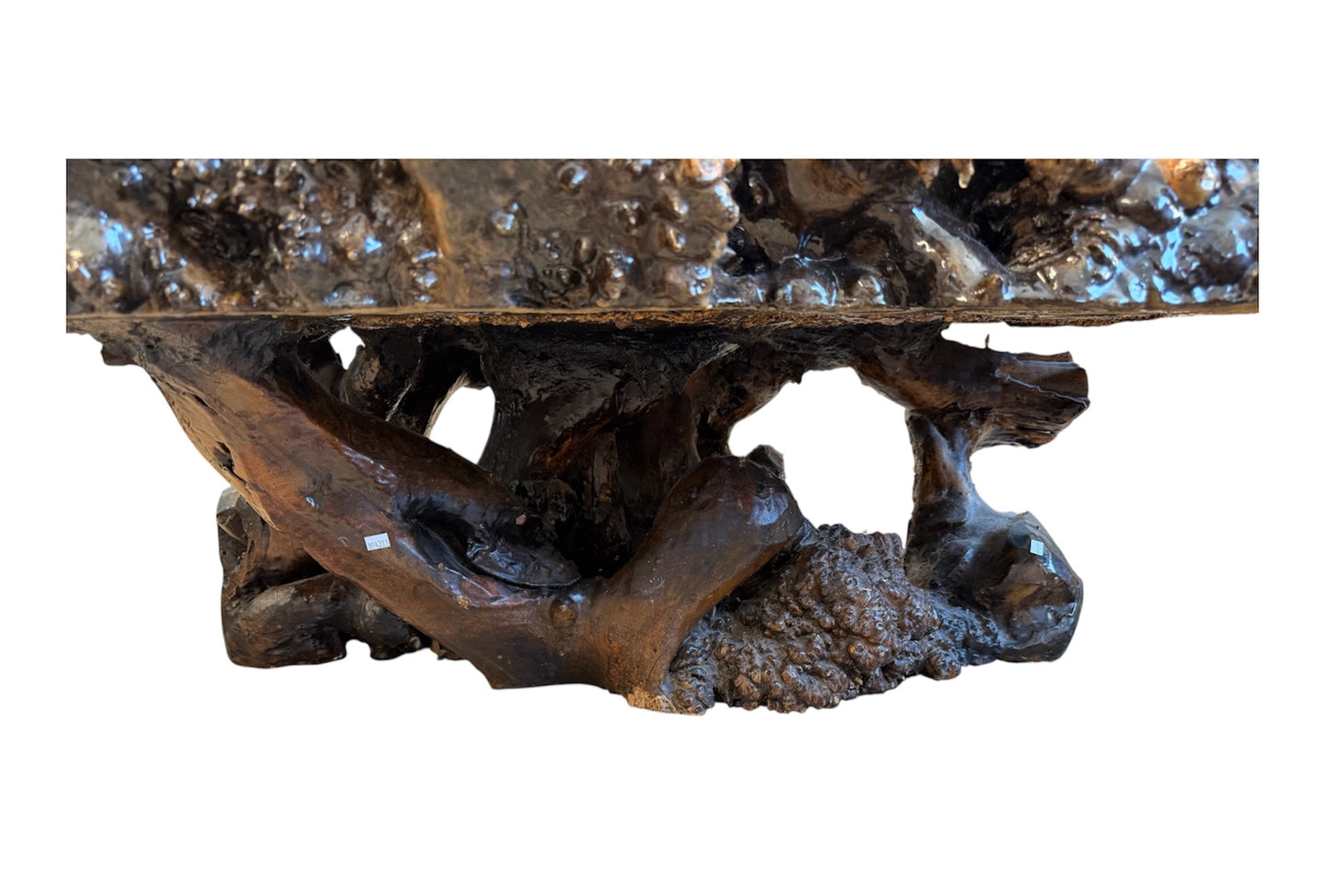 1970s Organic Burl Wood Live Edge Coffee Table with Sculptural Root Base