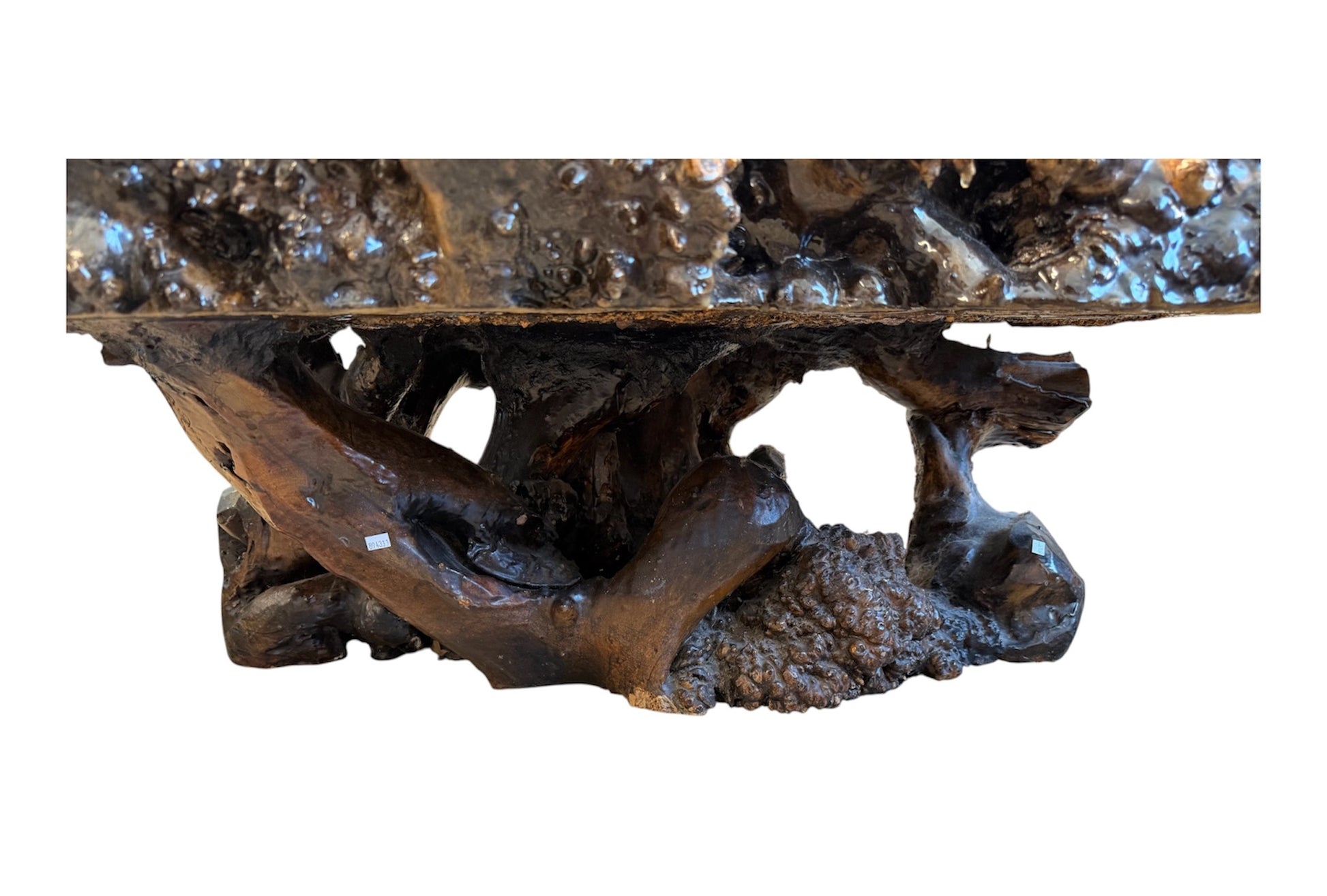 1970s Organic Burl Wood Live Edge Coffee Table with Sculptural Root Base