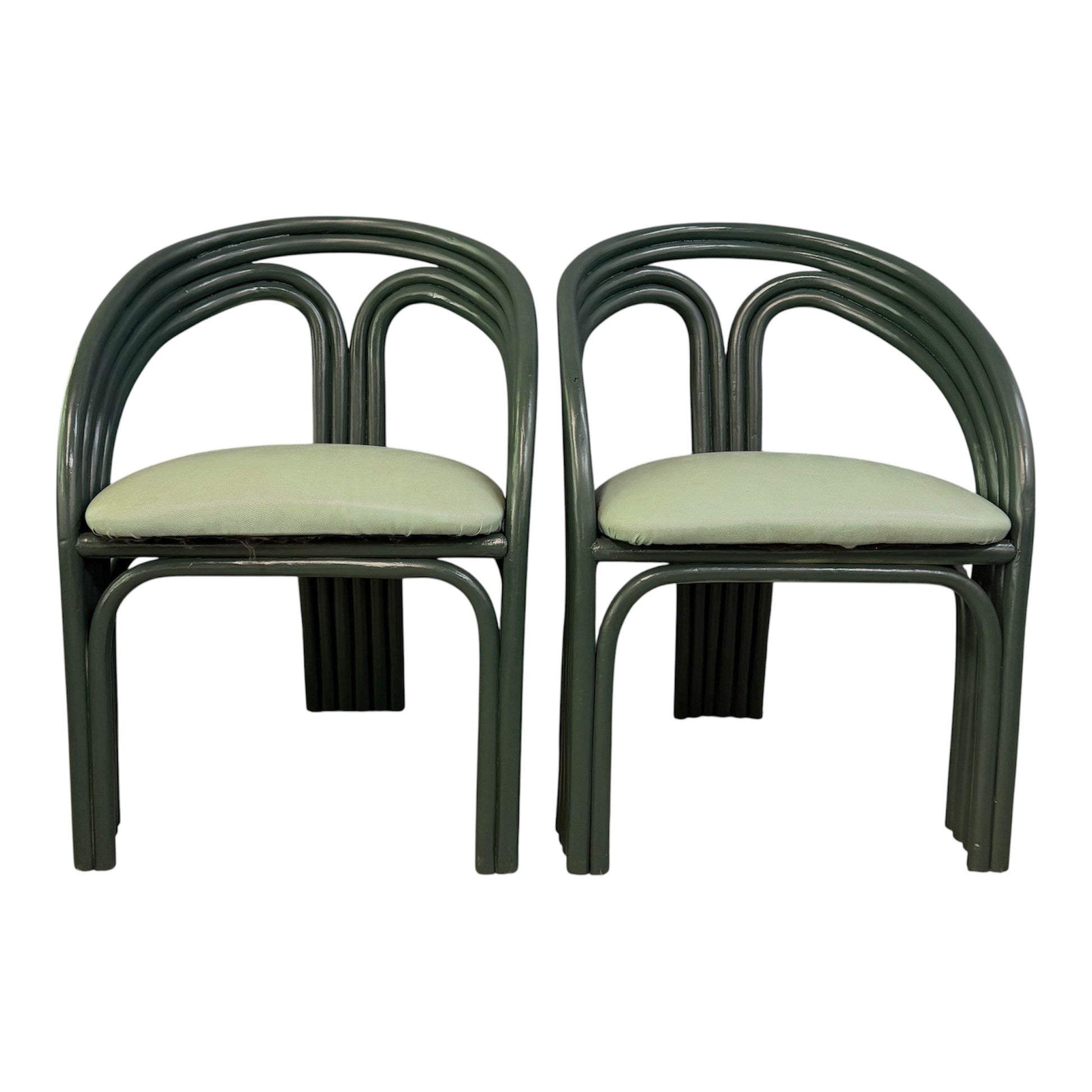 Set of 6 Postmodern Green Bent Rattan Dining Chair in the Style of Axel Enthoven