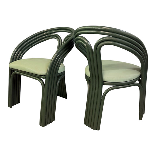 Set of 6 Postmodern Green Bent Rattan Dining Chair in the Style of Axel Enthoven