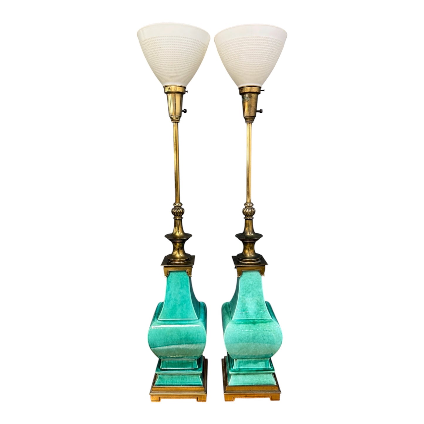Pair of Ceramic and Brass Table Lamps by Edwin Cole for Stiffel Mid Century