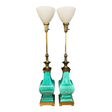 Load image into Gallery viewer, Pair of Ceramic and Brass Table Lamps by Edwin Cole for Stiffel Mid Century