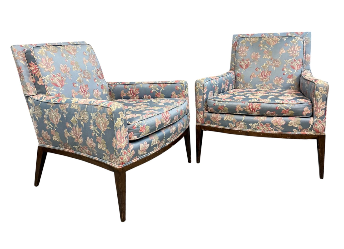 Pair of Walnut Framed Lounge Chairs by Harvey Probber Mid Century