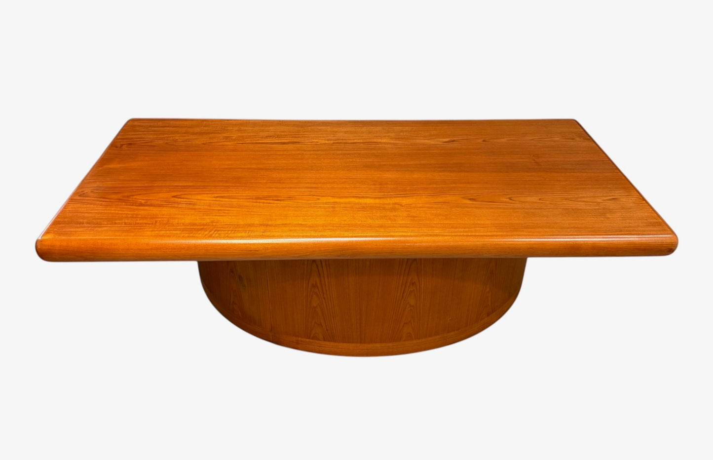 Dyrlund Danish Teak Executive Desk with Rounded Drum Pedestal Base, c. 1970s