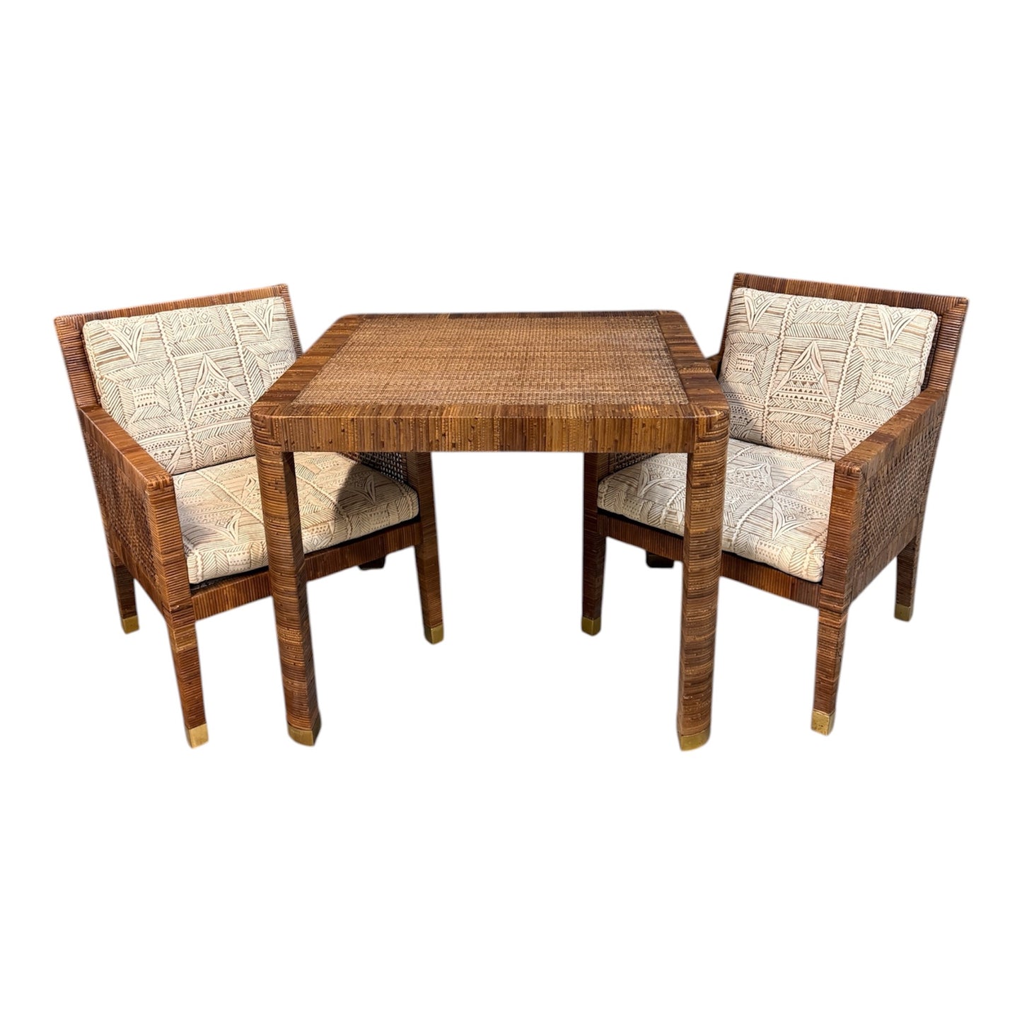 Billy Baldwin for Bielecky Brothers Rattan Game Table and Chairs, Set of 3 1970s