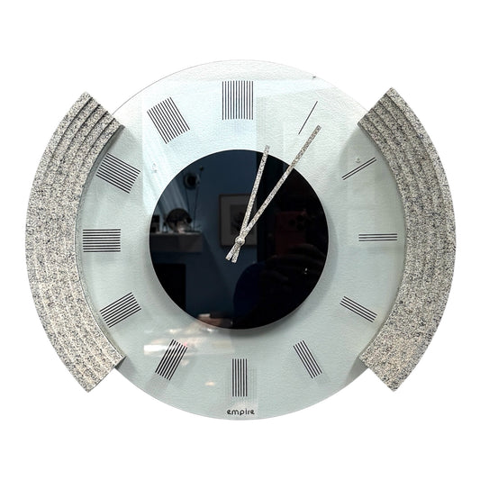 Postmodern Empire Wall Clock — Glass Face With Speckled Granite Accents, 1980s Memphis Style