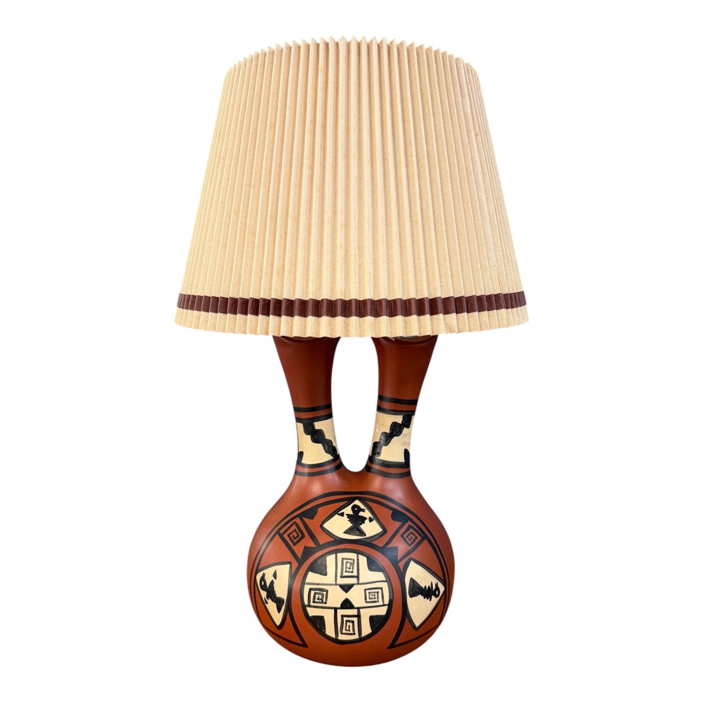 Southwestern Wedding Vase Pottery Table Lamp — Hand-Painted Terracotta
