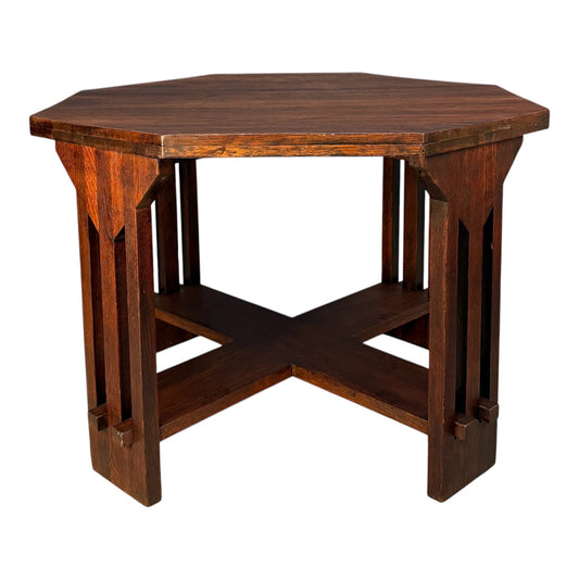 Brooks Mission Oak Octagonal Center Hall Table — Arts & Crafts Slat-Sided