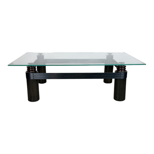 Kaiser/Newman Coffee Table w/Porcelain Insulators, Black Aluminum and Wood Base