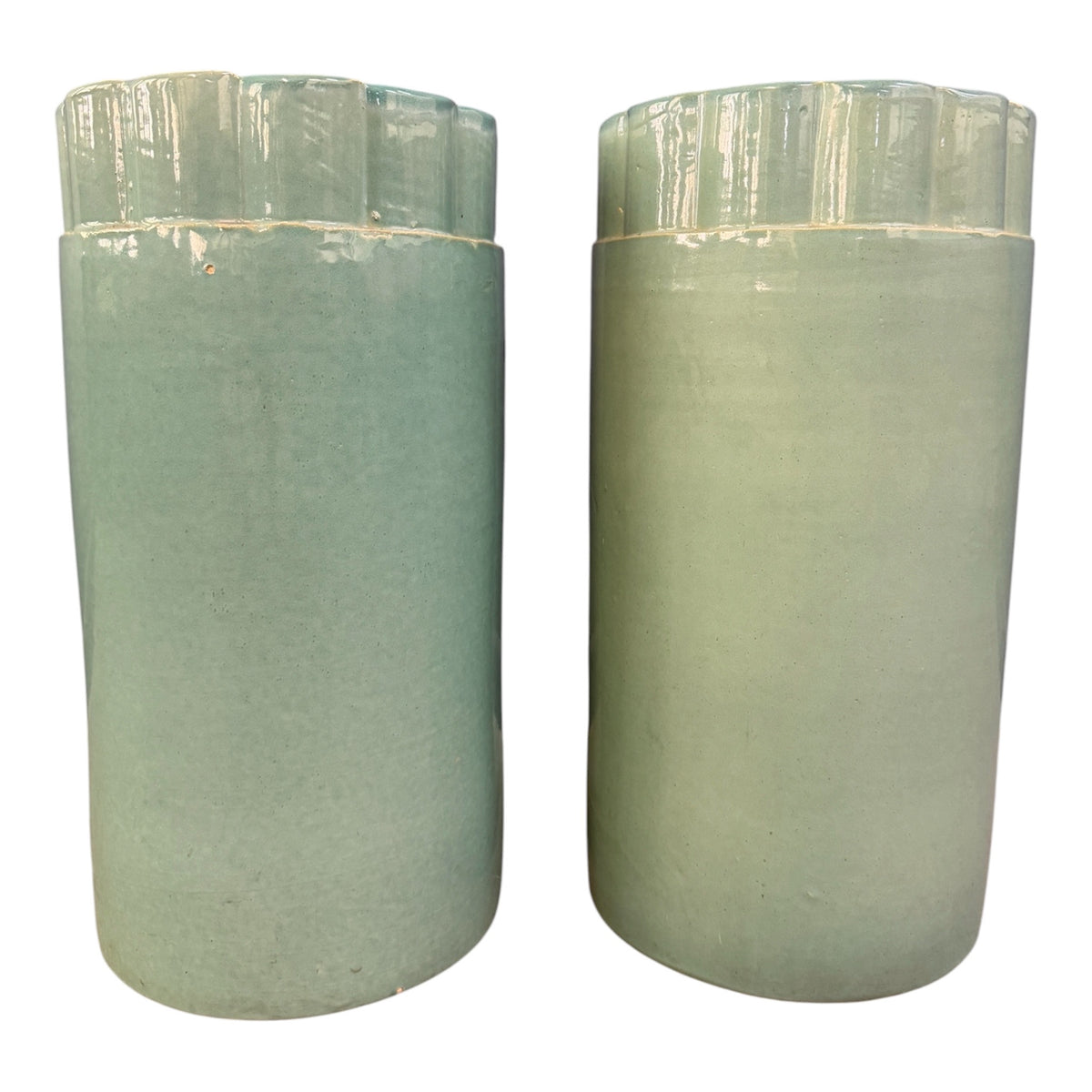 Pair of Galloway Terra Cotta Co. Art Deco Aqua Glazed Floor Vases, Philadelphia