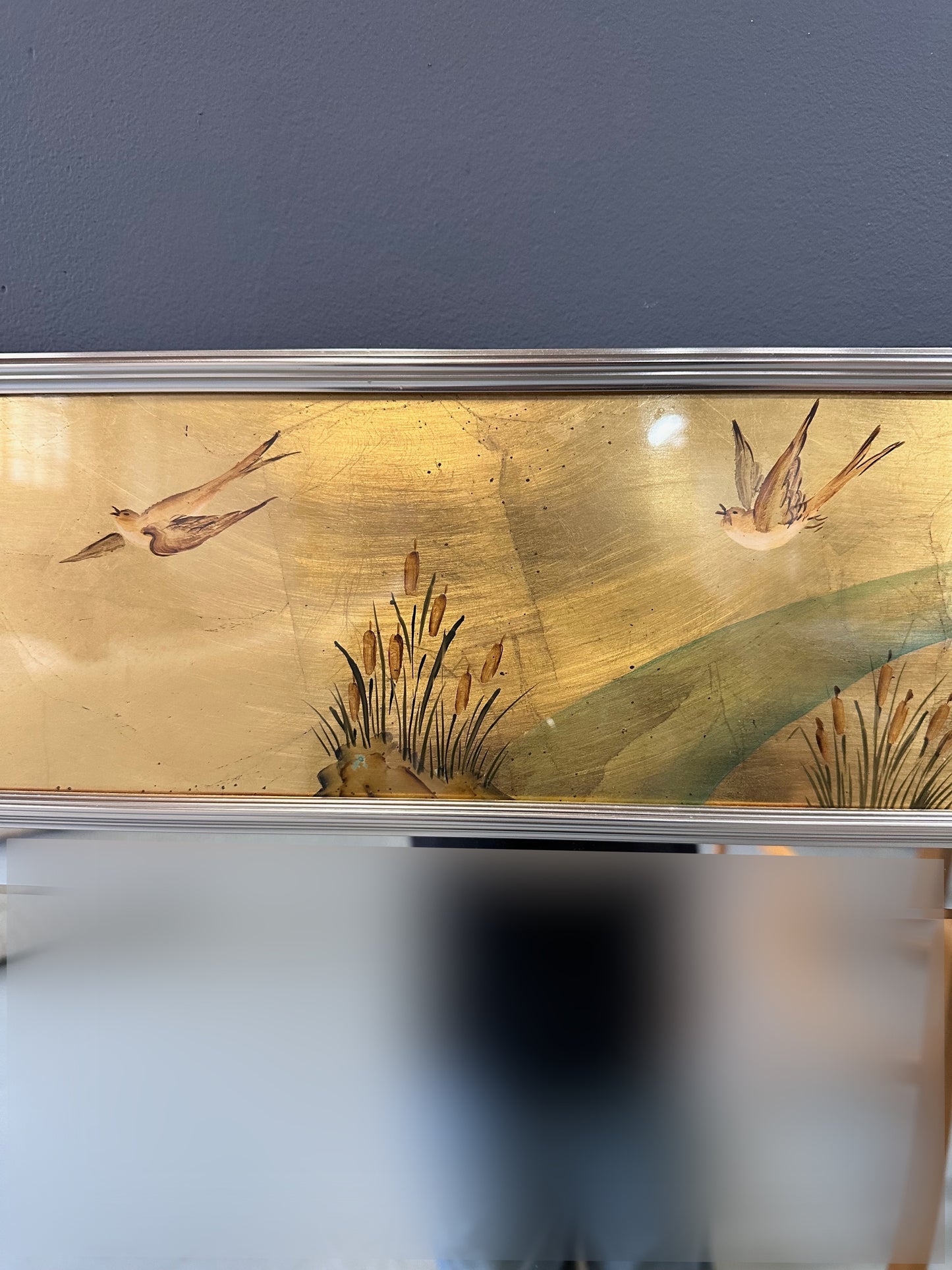 SOLD – La Barge Square Eglomise Wall Mirror with Chinoiserie Natural Scene Mid Century