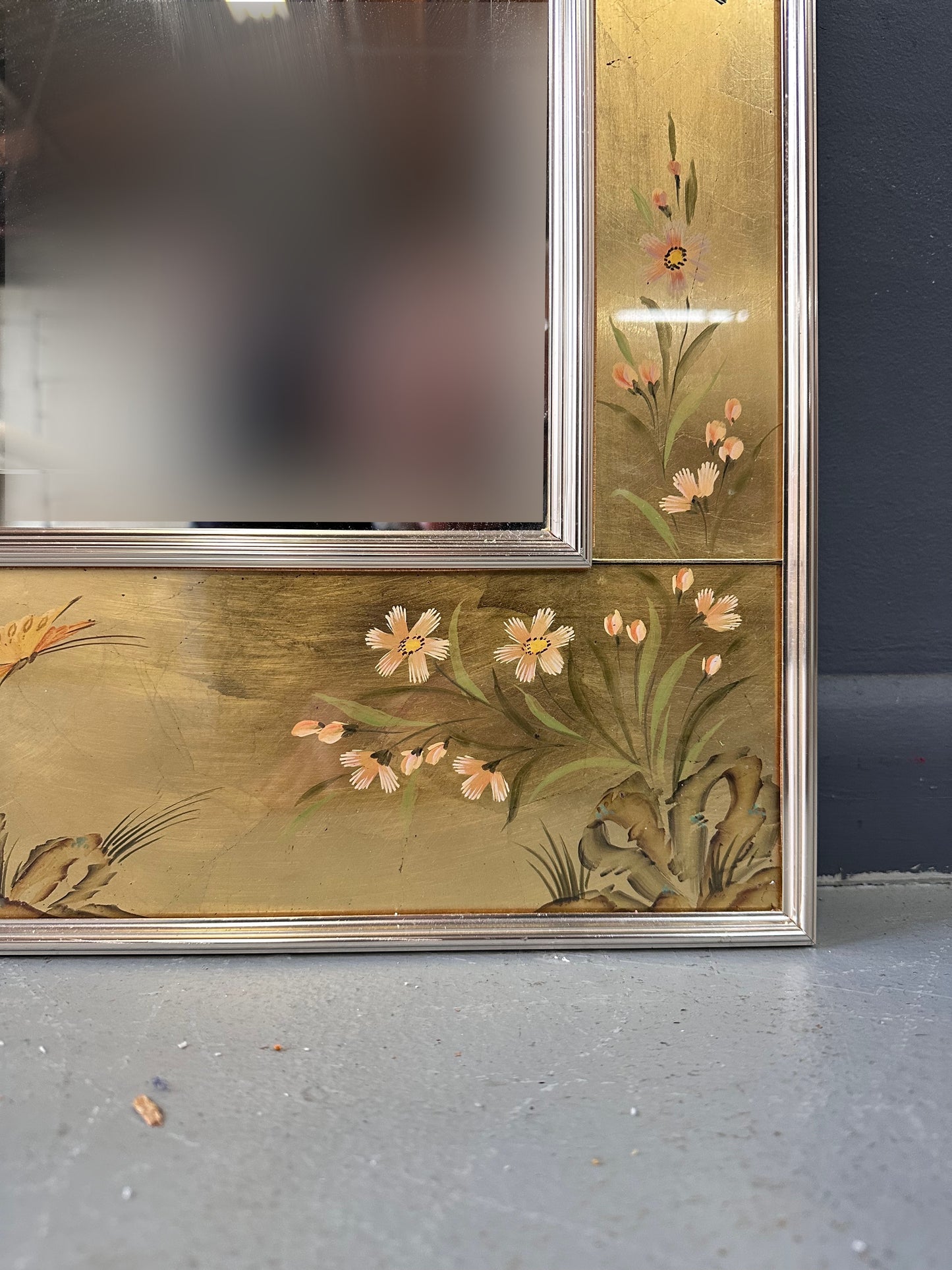 SOLD – La Barge Square Eglomise Wall Mirror with Chinoiserie Natural Scene Mid Century
