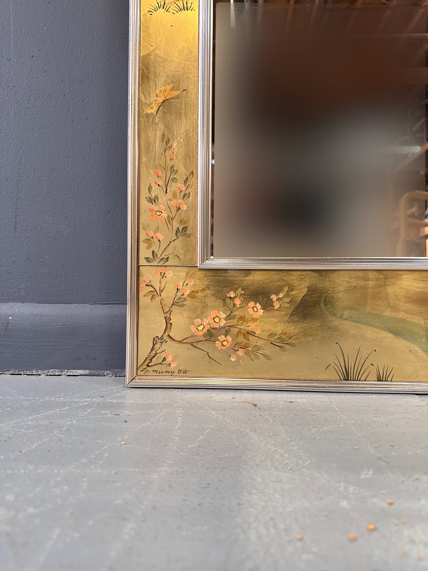 SOLD – La Barge Square Eglomise Wall Mirror with Chinoiserie Natural Scene Mid Century