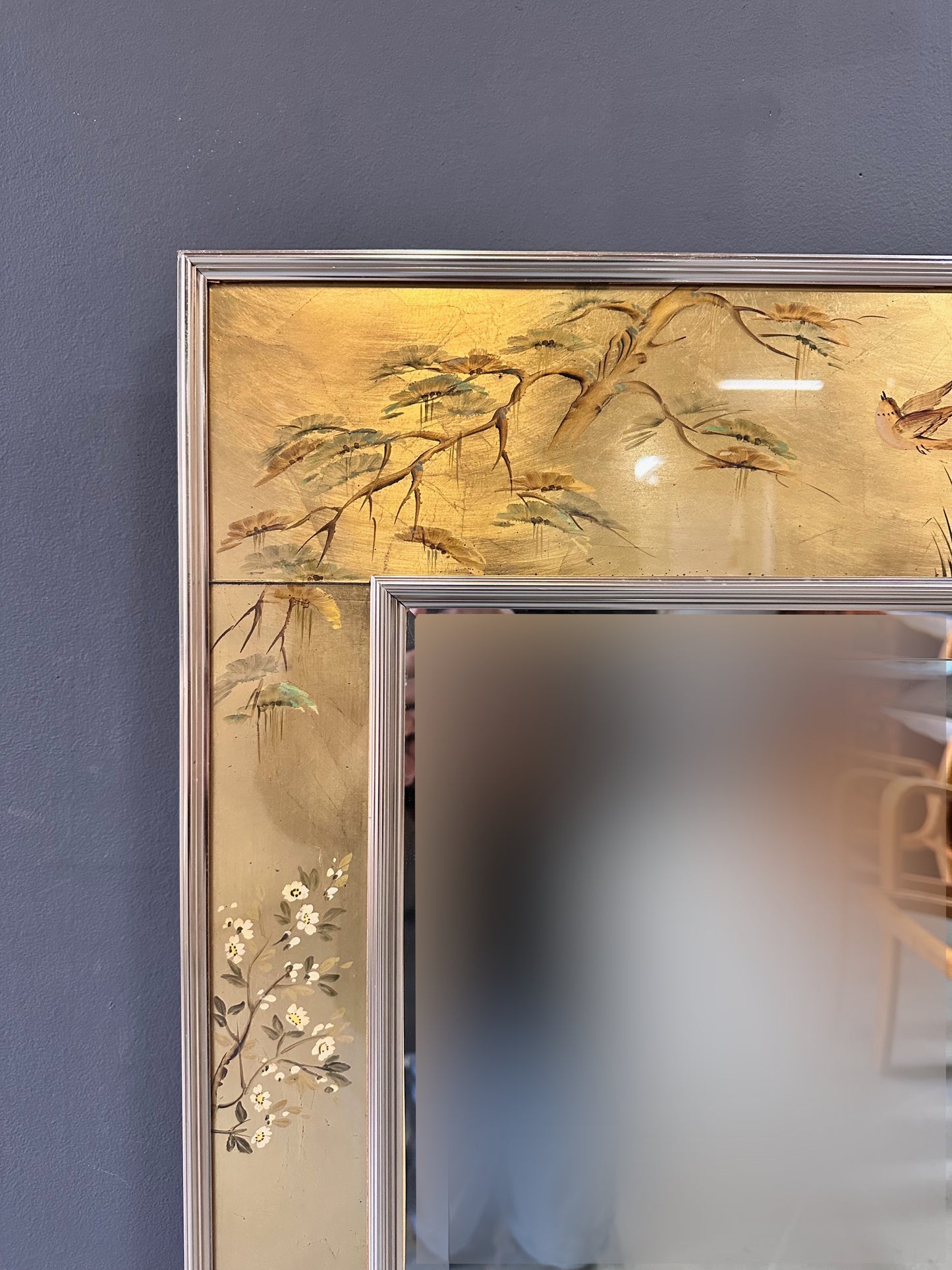 SOLD – La Barge Square Eglomise Wall Mirror with Chinoiserie Natural Scene Mid Century