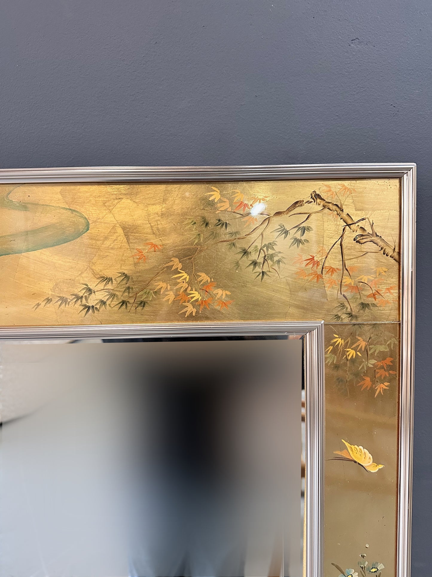 SOLD – La Barge Square Eglomise Wall Mirror with Chinoiserie Natural Scene Mid Century