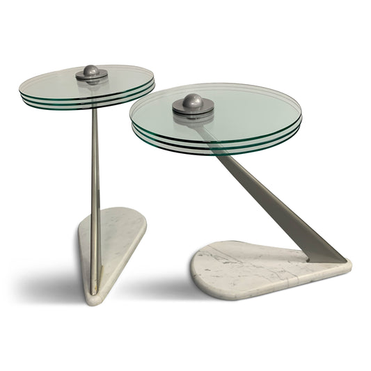 SOLD – Postmodern Marble and Glass Drinks Tables by Bruce Kaiser of Kaiser Newman