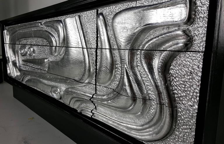 SOLD – Sculptural Ebonized Credenza with Silver Leafed Front