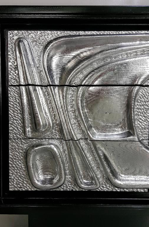 SOLD – Sculptural Ebonized Credenza with Silver Leafed Front