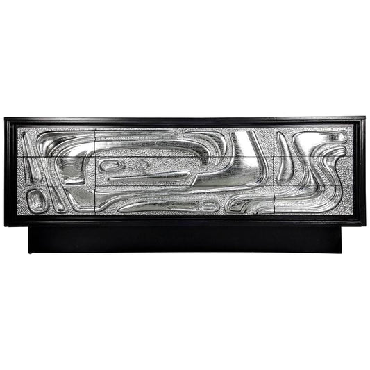 SOLD – Sculptural Ebonized Credenza with Silver Leafed Front