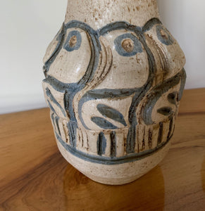Raymor Ceramic Mid Century Lamp with Incised Birds in the Style of Aldo Londi